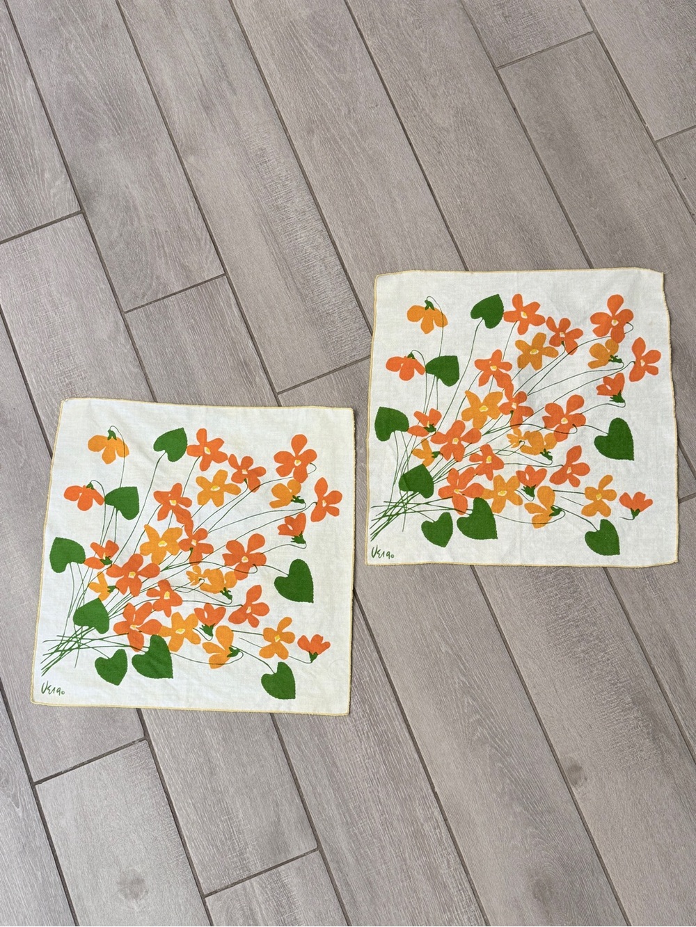 2 Vintage Vera Neumann Orange Floral Cloth Nwpkins 70s
